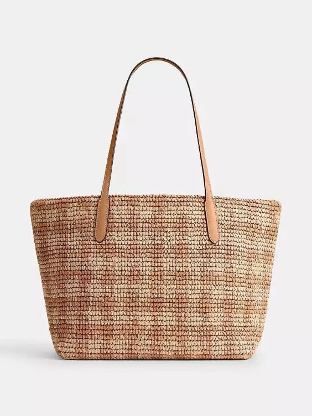 Coach Tan Woven Straw Tote Bag with Leather Trim